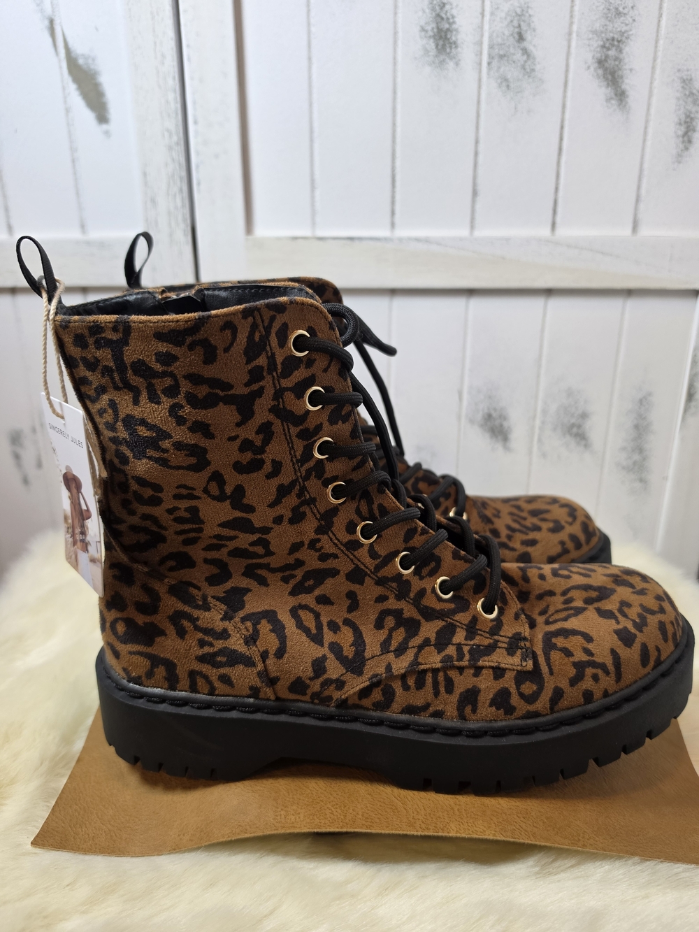 Sincerly Jules- Harley Leopard Print Combat Boots - Women